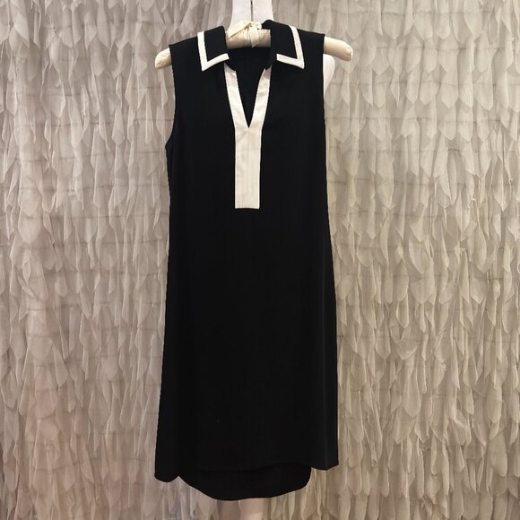 Vicky Tiel Black & Cream Accent Sleeveless Shift Dress - Women's Size 4 - Picture 2 of 7